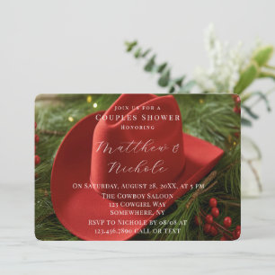 Invitation Chapeau de cowboy rouge pour mariage de Noël sous