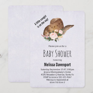 Invitation Chapeau de cowgirl marron avec fleurs roses Baby S