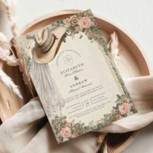 Invitation Chapeau de Cowgirl Rustique Mariage Dentelle