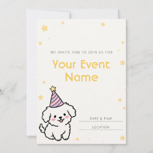 Invitation Chapeau de fête pastel Puppy Doodle blanc