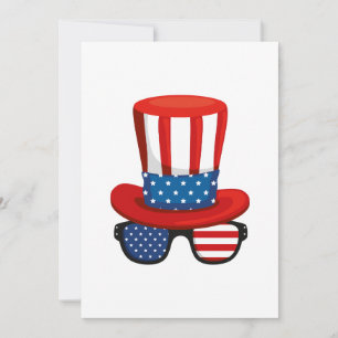 Invitation Chapeau de l'oncle Sam patriotique et lunettes de
