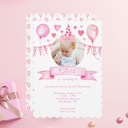 Invitation Chapeau de Naissance Déplaçable pour Bébé Fille av