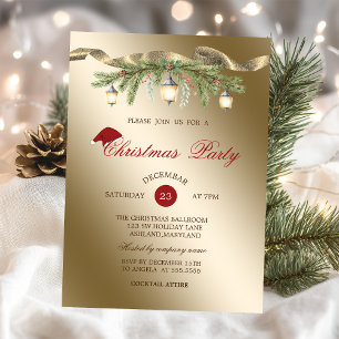 Invitation Chapeau de Père Noël à Lanterne Rustique, Fête de