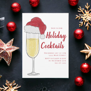 Invitation Chapeau de Père Noël au champagne pour la fête de
