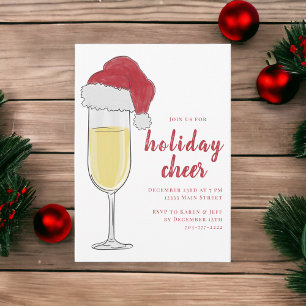 Invitation Chapeau de Père Noël Champagne Joie des Fêtes Soir