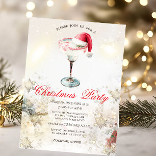 Invitation Chapeau de Père Noël sur Verre à Martini Flocons d