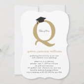 Invitation Chapeau de remise des diplômes initiale dorée chic (Devant)