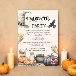 Invitation Chapeau de sorcière à l'aquarelle Squelette Rassem