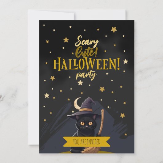 Invitation Chapeau de sorcière de chat noir mignon effrayant (Devant)