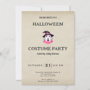 Invitation Chapeau de sorcières fantôme rose blanc Halloween