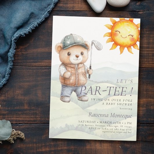 Invitation Chapeau de Teddy Soleil Mignon Golf Let's Par-Tee 