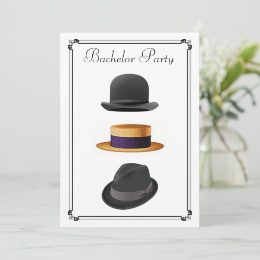 Invitation Chapeau Fedora en paille élégant pour enterrement (Debout devant)