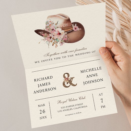 Invitation Chapeau Floral de Cowboy Occidental Rustique Code 