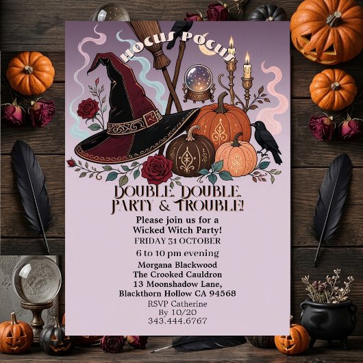 Invitation Chapeau Funky Hocus Pocus Fête de Sorcière Méchant