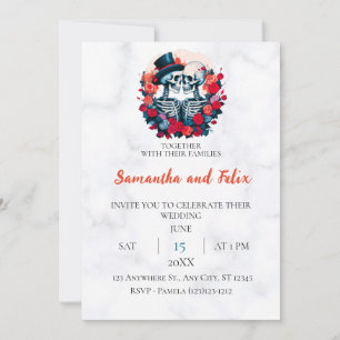 Invitation Chapeau Haut-de-Forme Squelette Fleurs Cercle Marb