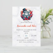 Invitation Chapeau Haut-de-Forme Squelette Fleurs Cercle Marb (Debout devant)