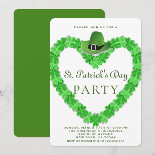 Invitation Chapeau trèfle vert élégant fête St.Patrick  