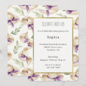Invitation Chapeaux Crème Rubans Violets Anniversaire (Devant / Derrière)