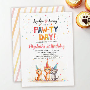 Invitation Chapeaux de Fête de Chat Chatons Enjoués 1er Anniv