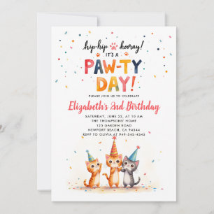 Invitation Chapeaux de Fête pour Chat Chatons Enjoués Anniver
