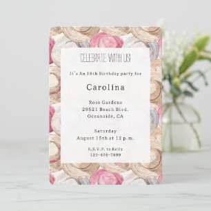 Invitation Chapeaux de paille blancs crème rose Anniversaire