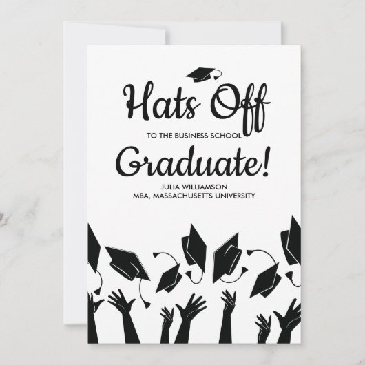 Invitation Chapeaux de remise de diplôme de l'école de commer (Devant)
