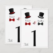 Invitation Chapeaux Melons et Noeuds Papillons Numéro de Tabl (Devant / Derrière)