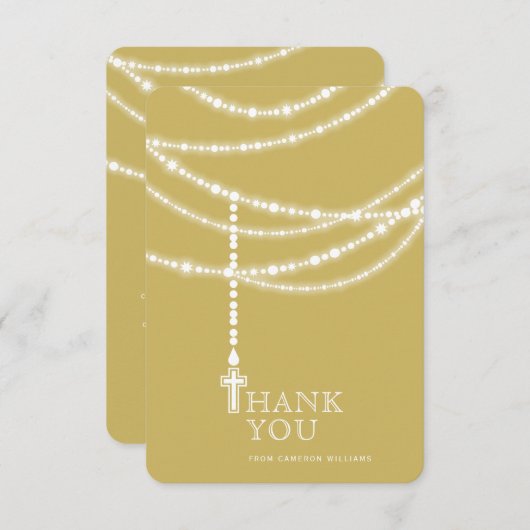 Invitation Chapelet à paillettes élégant et croix religieuse (Devant / Derrière)