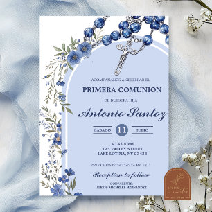 Invitation Chapelet de fleur sauvage bleu marine Première Sai