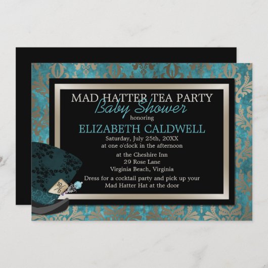 Invitation Chapelier fou Alice dans la Fête de la mariée du (Devant / Derrière)