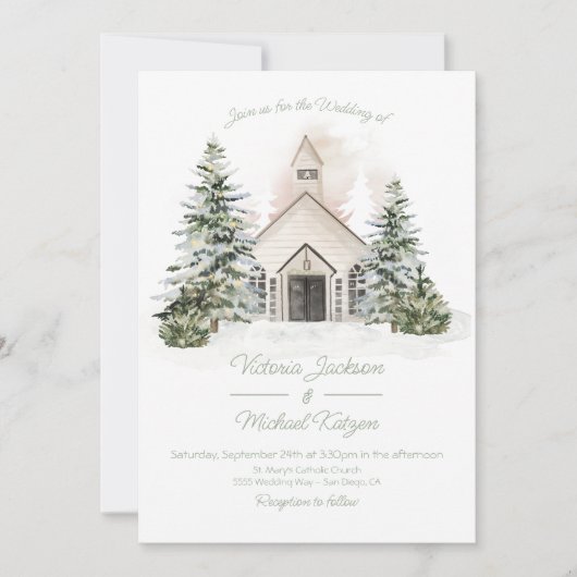 Invitation Chapelle blanche dans le Mariage des pins des neig (Devant)