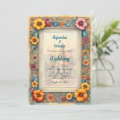 Invitation Chapelle encadrée fleurie colorée Mariage mexicain (Debout devant)