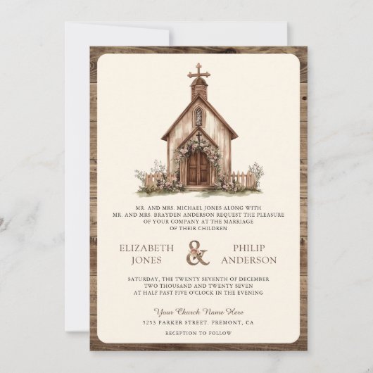 Invitation Chapelle occidentale en bois rustique tout en un M (Devant)