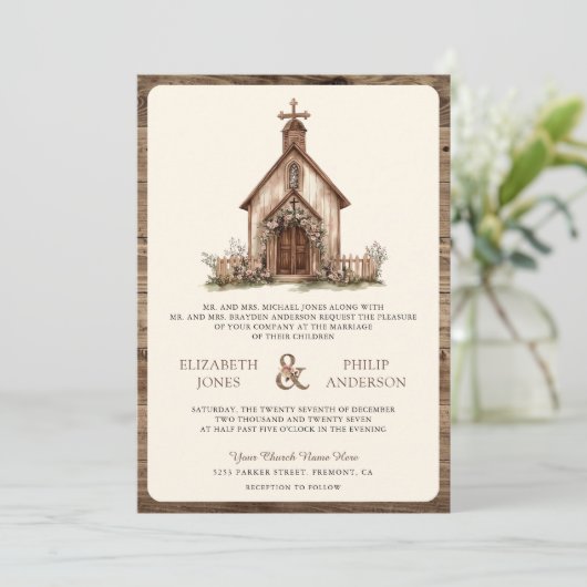 Invitation Chapelle occidentale en bois rustique tout en un M (Debout devant)