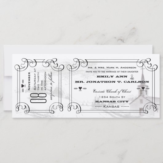 Invitation Chapelle romantique Country Road Mariage de billet (Devant)
