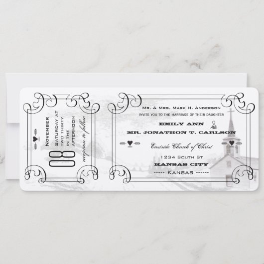 Invitation Chapelle romantique Country Road Mariage de billet (Devant)