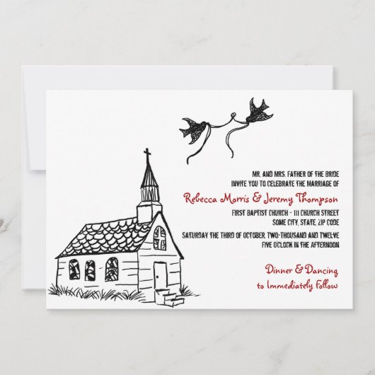 Invitation Chapelle rouge noire et blanche (Devant)