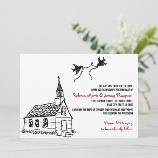 Invitation Chapelle rouge noire et blanche (Debout devant)