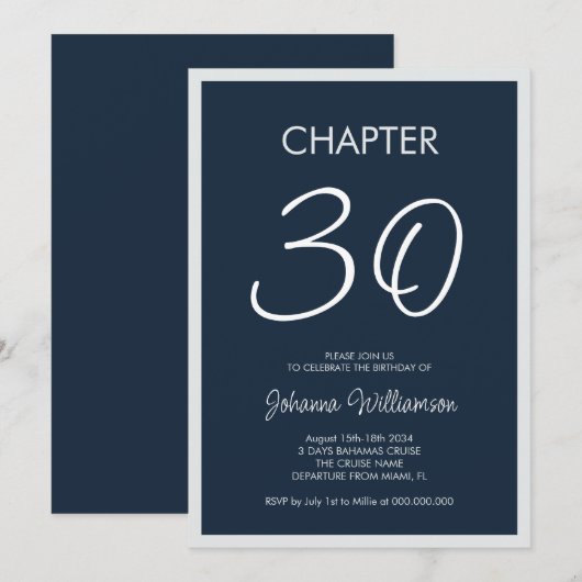 Invitation Chapitre 30 Bleu de la Marine 30e fête d'anniversa (Devant / Derrière)