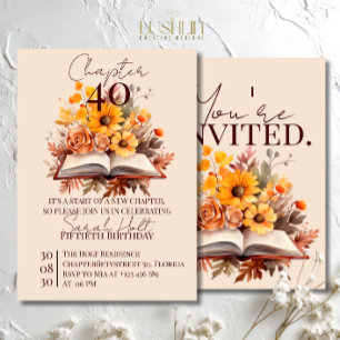 Invitation Chapitre 40 Anniversaire – Livre ouvert avec fleur