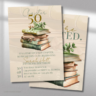 Invitation Chapitre 50 Anniversaire   Livres Empilés & Feuill