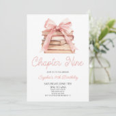 Invitation Chapitre Neuf Livres à Ruban Rose Fête d'anniversa (Debout devant)