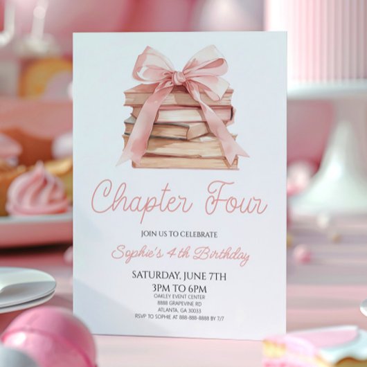 Invitation Chapitre Quatre Bow rose livre d'histoire 4e fête 