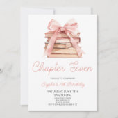 Invitation Chapitre Sept Livres à Ruban Rose Fête d'anniversa (Devant)