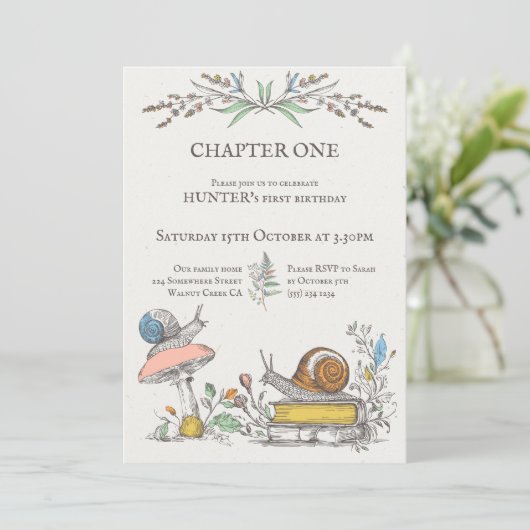 Invitation Chapitre Un bébé tourne UN escargots bois (Debout devant)