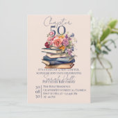 Invitation Chapter 50 Birthday Stacked Books with Flowers (Debout devant)