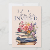Invitation Chapter 50 Birthday Stacked Books with Flowers (Dos)