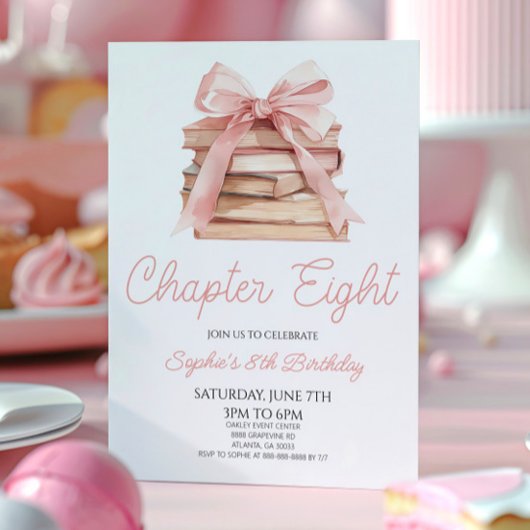 Invitation Chapter Eight Pink Bow Books 8th Birthday Party