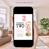 Invitation Chapter Two Teddy Bear Book Girl 2nd Birthday Pink