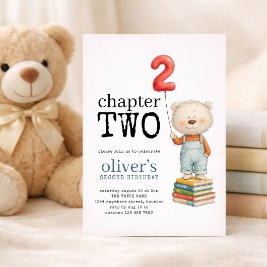 Invitation Chapter Two Teddy Bear Books Boy 2nd Birthday